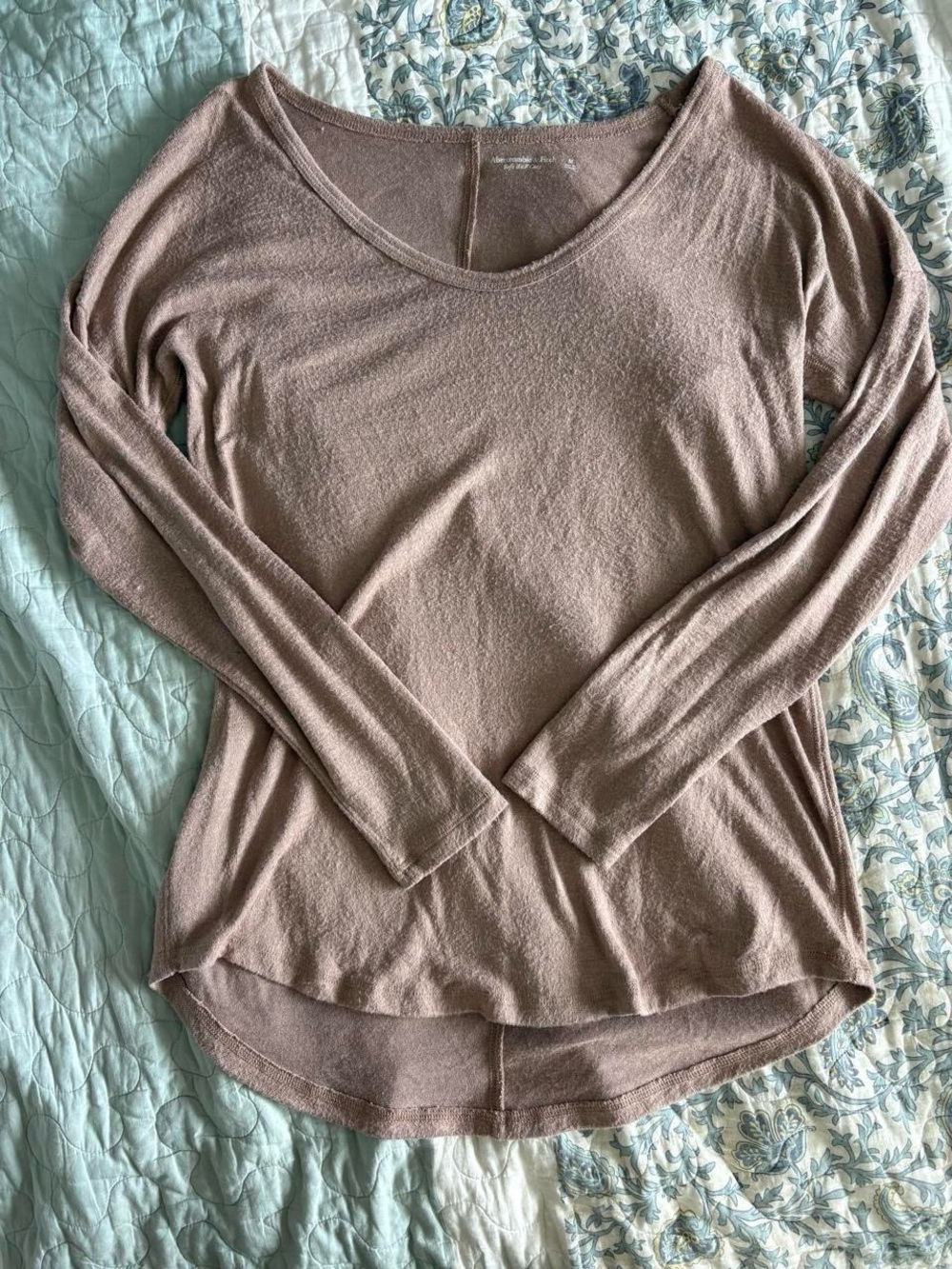 Abercrombie & Fitch Beige Long Sleeve Soft Top